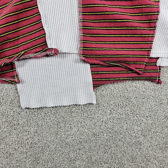 BDG UO Frazier Sweater M White Red Stripe Asymmetric Patch Waffle Knit Acadamia - Picture 10 of 12